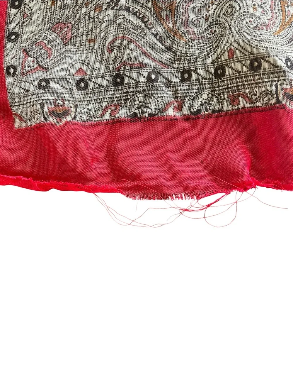 VINTAGE RED PAISLEY VISCOSA SCARF Sheer Lightweight Large Wrap